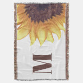 Geel Bruin Zonnebloem Monogram Wit Deken (Voorkant Verticaal)