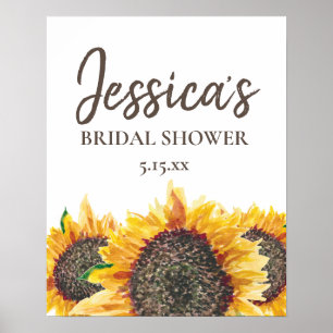 Geel Bruine Zonnebloem Witte Boho Bruidsdouche Poster