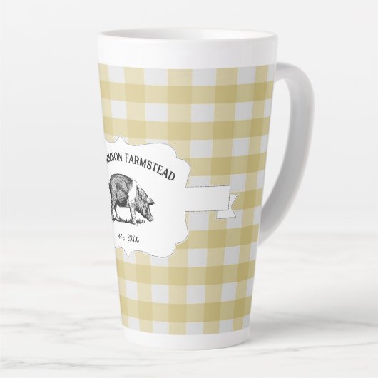 Geel Buffel Plaid Boerderij Varken Latte Mok (Rechterhoek)