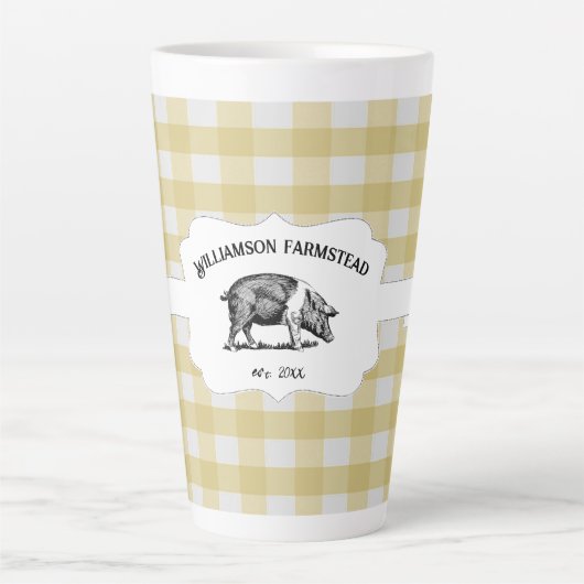 Geel Buffel Plaid Boerderij Varken Latte Mok (Voorkant)
