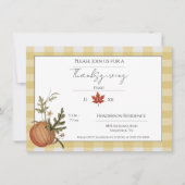 Geel Buffel Plaid Pumpkin Thanksgiving Diner Kaart (Voorkant)