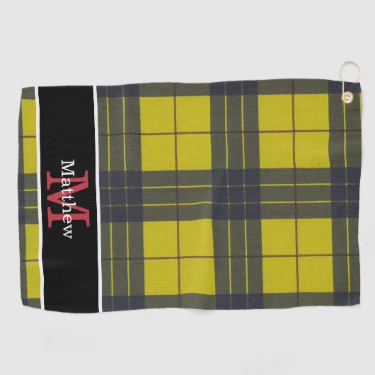 Geel buffelpatroon Initiaal monogram Golfhanddoek (Horizontaal)