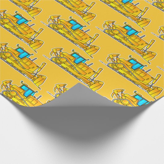 Geel Bulldozer Wrapping Paper Construction Thema Cadeaupapier (Hoek)