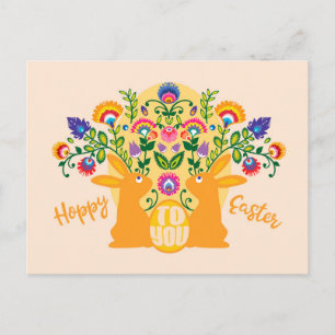 Geel🐰 Bunnies met Folklore Touch Aangepaste Tekst Briefkaart