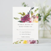 GEEL BURGUNDY FLORAL BUNCH WEDDING RSVP (Staand voorkant)