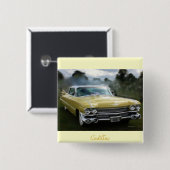 Geel Cadillac Vierkante Button 5,1 Cm (Voorkant /achterkant)