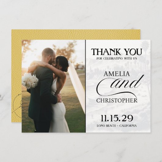 Geel Californisch paspoort Bedankkaart (Voorkant / Achterkant)