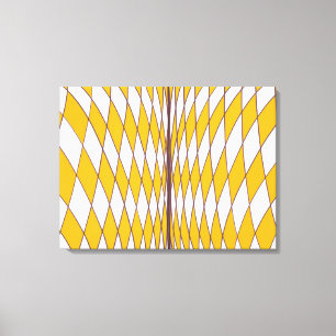 Geel canvas met optische illusie gebogen diamanten afdruk