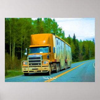 Geel Cargo Truck Highway Driving Art Poster