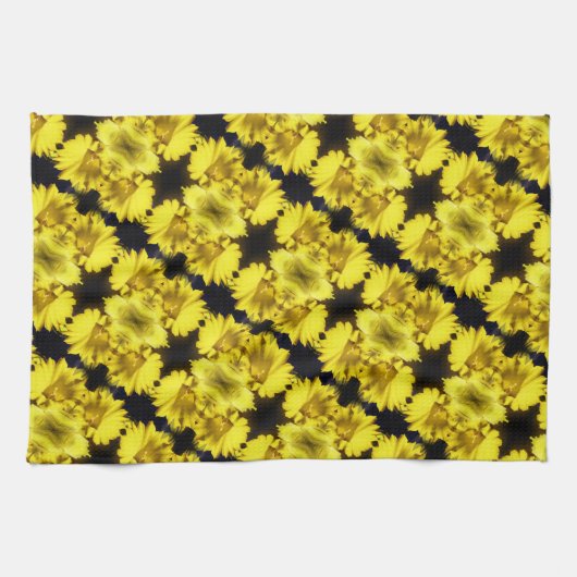 Geel centrum Abstracte bloemen Theedoek (Horizontaal)