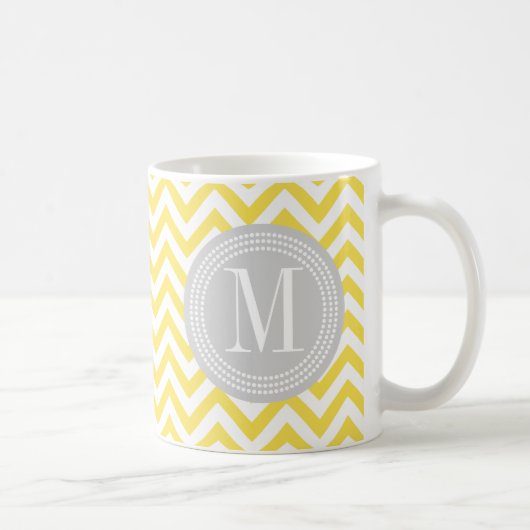 Geel Chevron Zigzag Gepersonaliseerd Monogram Koffiemok (Rechts)