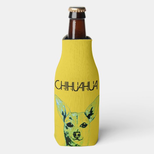 Geel Chihuahua thema fles koeler (Fles Voorkant)