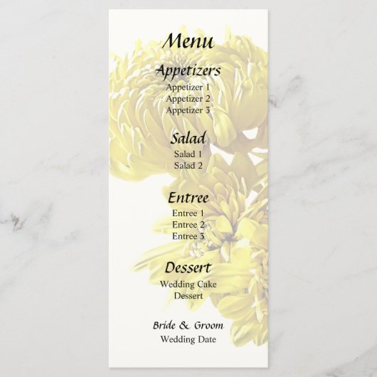 Geel chrysant hart menu (Voorkant)