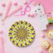 Geel chrysanthemum Bloem Paars Abstract Papieren Bordje (Feest)