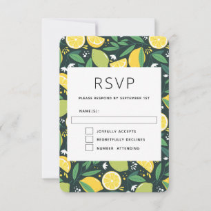 Geel citroen en groen limoen fruit patroon RSVP kaartje