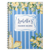 Geel citroenfruit en blauwe strepen Recept Journal Notitieboek (Voorkant)