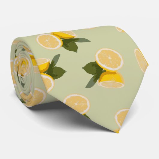 Geel citrus Lemon-fruit op Bleek kalkgroen Stropdas (Opgerold)