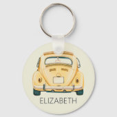 Geel Classic  Buggy Bug Car Gepersonaliseerd Sleutelhanger (Voorkant)