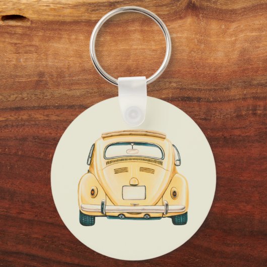 Geel Classic  Buggy Bug Car Gepersonaliseerd Sleutelhanger (Achterkant)
