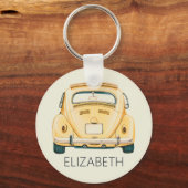 Geel Classic  Buggy Bug Car Gepersonaliseerd Sleutelhanger (Voorkant)