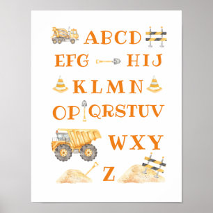 Geel constructie alfabet bord poster