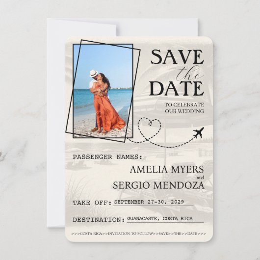 Geel Costa Rica paspoort Save The Date (Achterkant)