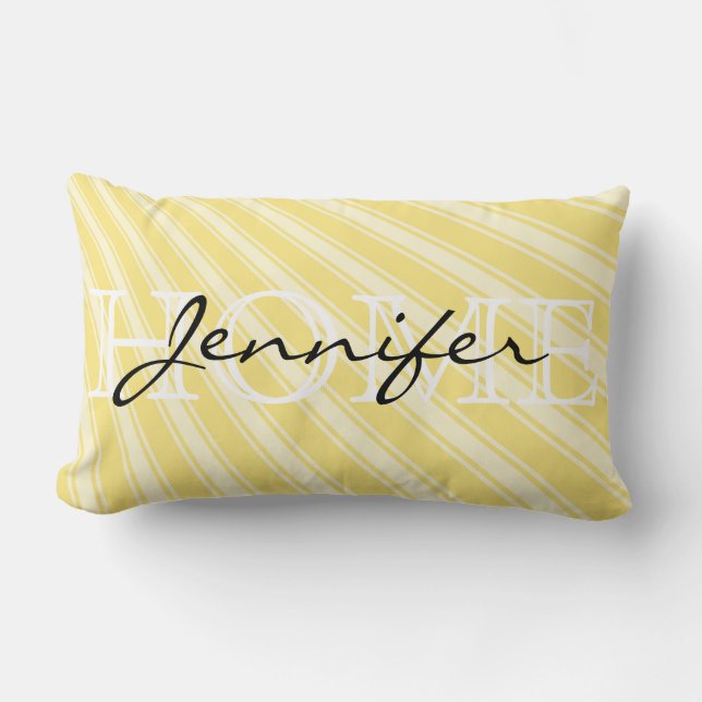 Geel (Crayola) Stripe Pattern Homemonogram Kussen (Voorkant)
