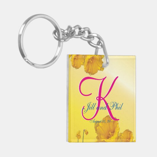 Geel Daffodil 3d Monogram Sleutelhanger (Voorkant Links)
