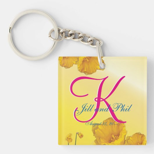 Geel Daffodil 3d Monogram Sleutelhanger (Voorkant)