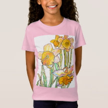 Geel Daffodil aquarel kunst Meisjes T Shirt roze