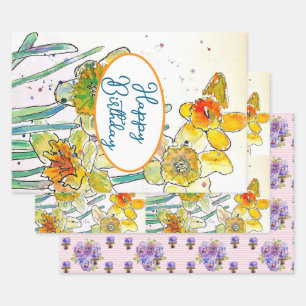 Geel Daffodil Daffodils bloem Waterverf Inpakpapier Vel