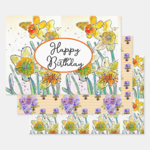 Geel Daffodil Daffodils bloem Waterverf Inpakpapier Vel