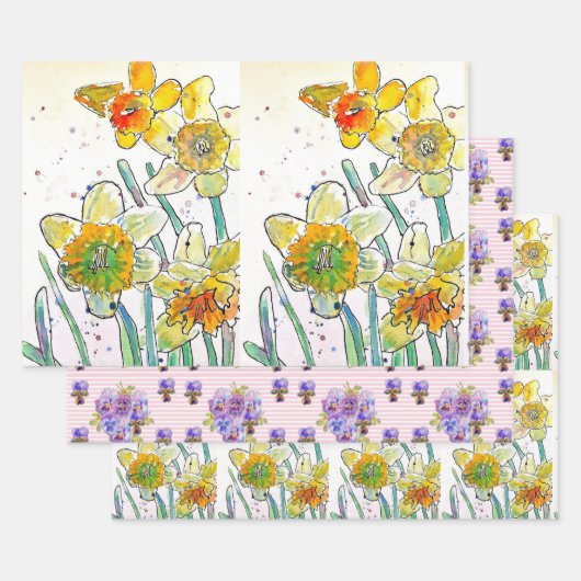 Geel Daffodil Daffodils bloem Waterverf Inpakpapier Vel (Set)