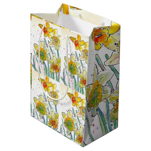 Geel Daffodil Daffodils bloem Waterverf Medium Cadeauzakje (Achterkant Gekanteld)
