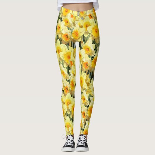 Geel Daffodil Floral Leggings (Voorkant)