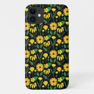 geel daisy-ontwerp op zwart iPhone 11 hoesje