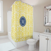 Geel Damask Navy Monogram Shower Curtain Douchegordijn (In situ)