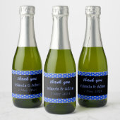 Geel damast patroon blauwe bruiloft sparkling wijnetiket (Flessen)