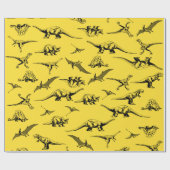 Geel deinosauriwitpapier cadeaupapier (Vlak)