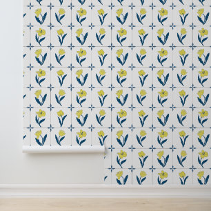 Geel Delfts Bloemen Tegel Patroon Behang
