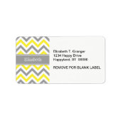 Geel Dk Gray White LG Chevron Gray Name Monogram Etiket (Voorkant)