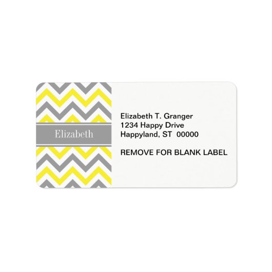 Geel Dk Gray White LG Chevron Gray Name Monogram Etiket (Voorkant)