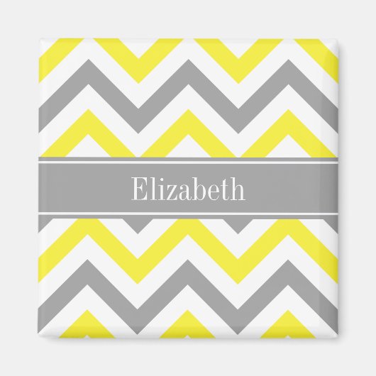 Geel Dk Gray White LG Chevron Gray Name Monogram Magneet (Voorkant)