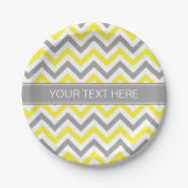 Geel Dk Gray White LG Chevron Gray Name Monogram Papieren Bordje (Voorkant)