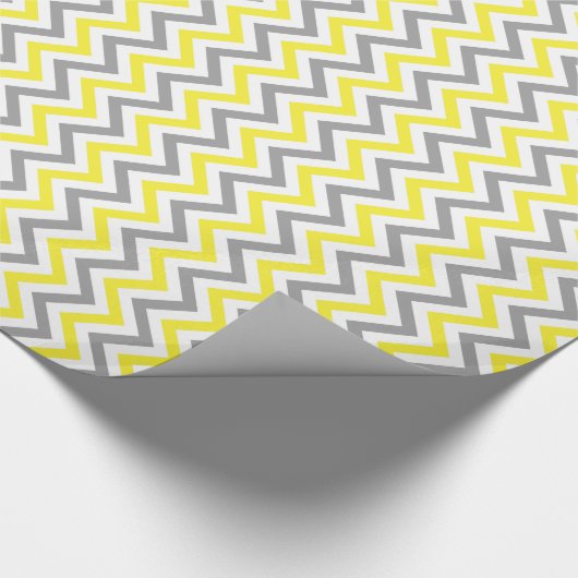 Geel, Dk Grey Wht Large Chevron ZigZag Pattern Cadeaupapier (Hoek)
