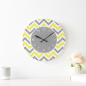 Geel, Dk Grey Wht Large Chevron ZigZag Pattern Grote Klok (Huis)