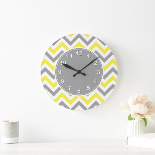 Geel, Dk Grey Wht Large Chevron ZigZag Pattern Grote Klok (Huis)