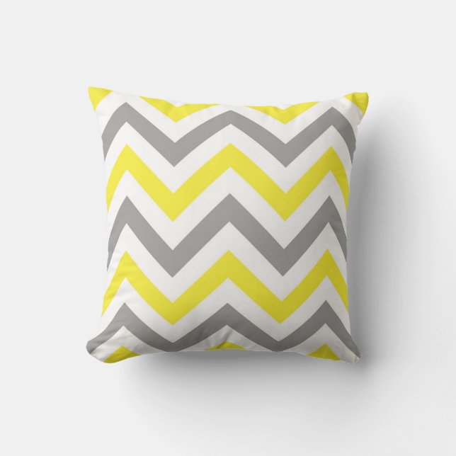 Geel, Dk Grey Wht Large Chevron ZigZag Pattern Kussen (Voorkant)