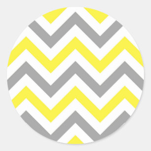 Geel, Dk Grey Wht Large Chevron ZigZag Pattern Ronde Sticker