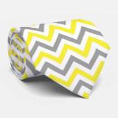 Geel, Dk Grey Wht Large Chevron ZigZag Pattern Stropdas (Opgerold)
